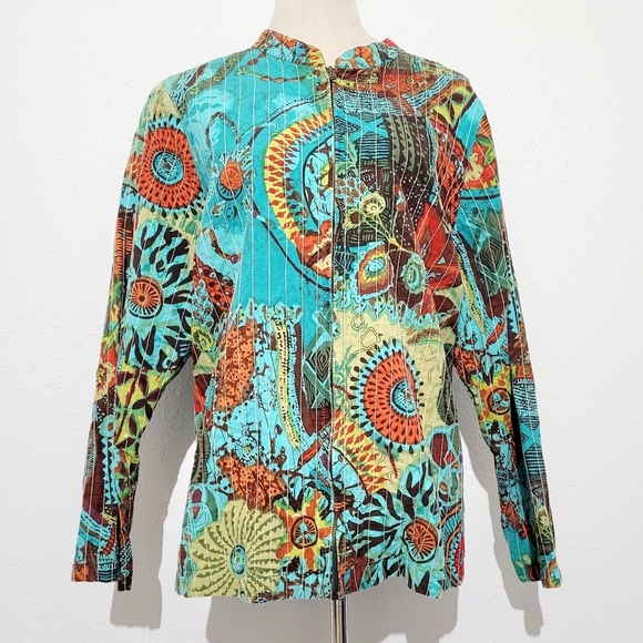 Notations Woman Quilted Zip-Up Jacket 100% Cotton Size 1X Beautiful Floral Color - Picture 1 of 11